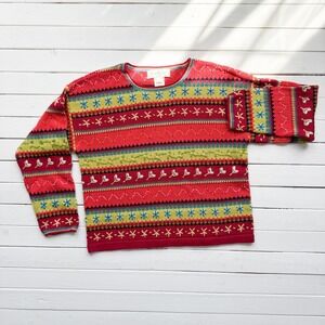 Susan Bristol rainbow‎ striped embroidered sweater y2k vtg sweater